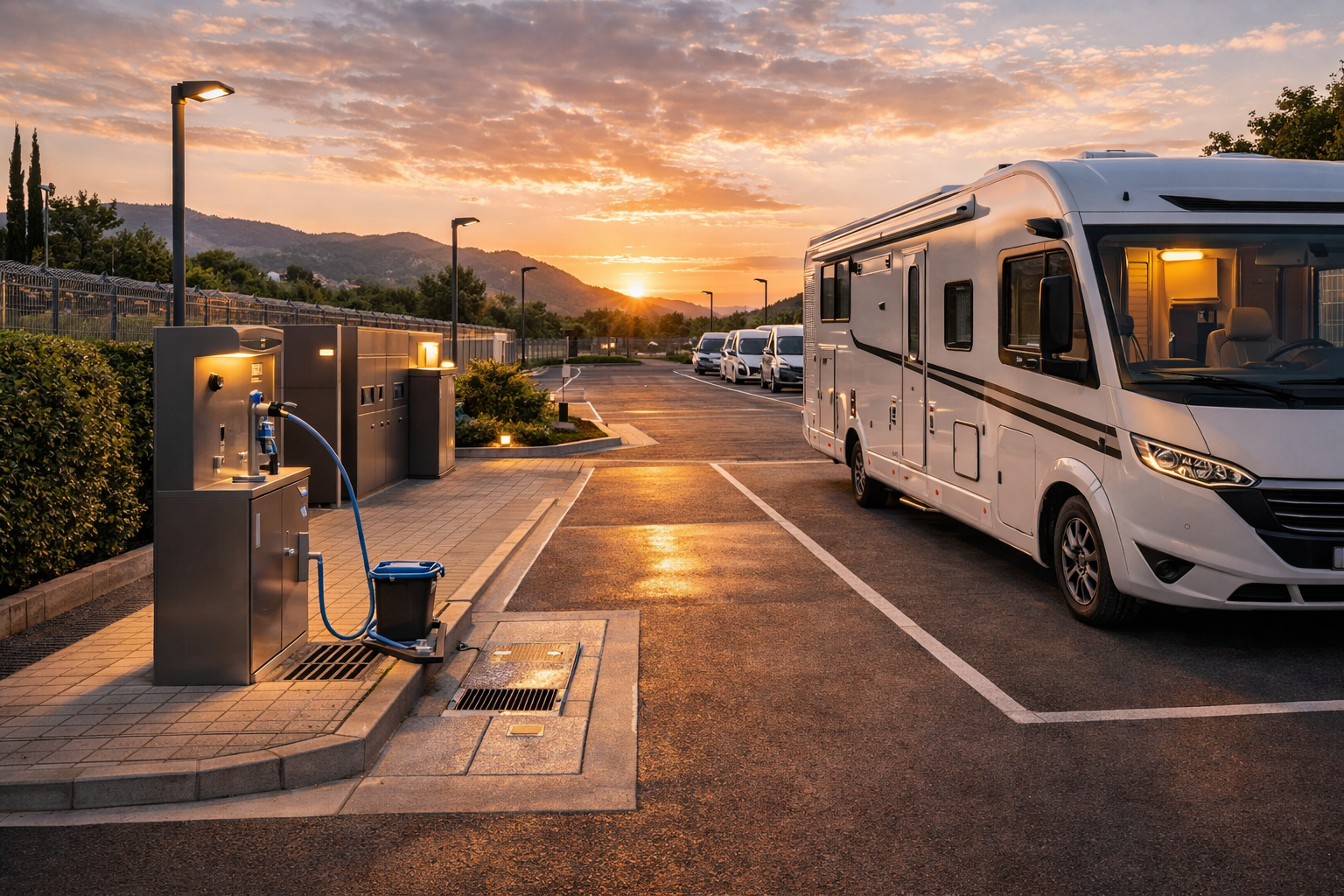 Servicios para caravanas y autocaravanas con agua y atención en parking premium